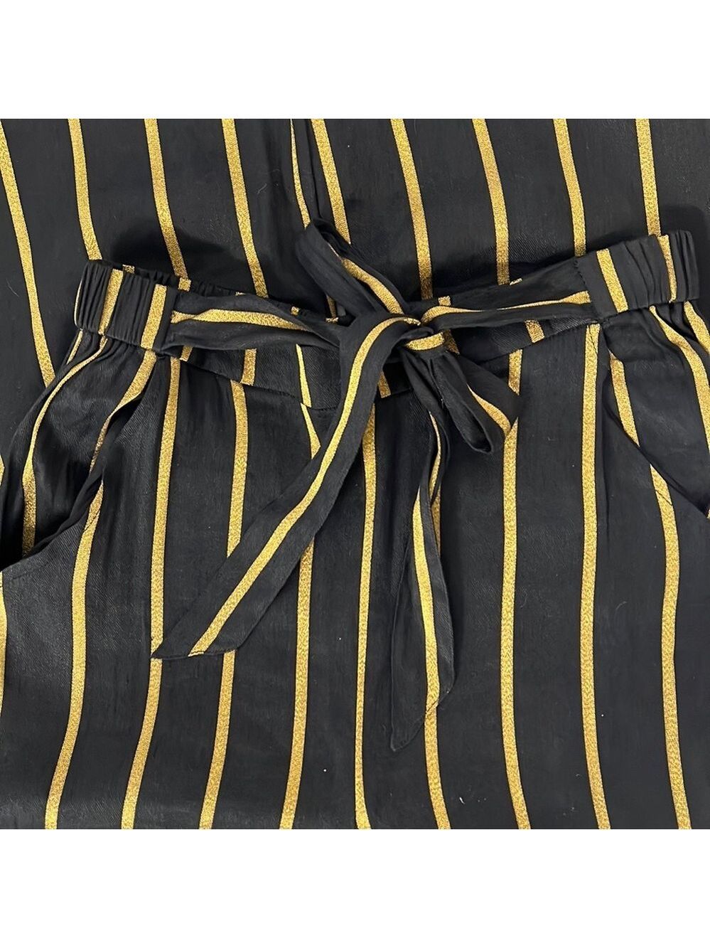 NWT $89 First Monday Black and Gold Metallic Linen & Cotton Pants